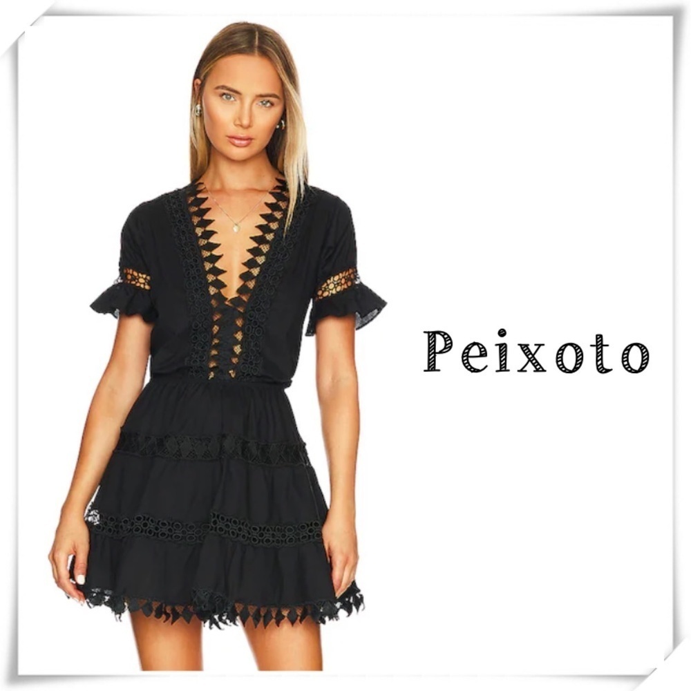 Peixoto Anthropologie Ora Embroidered Lace Mini Dress In Black Size L